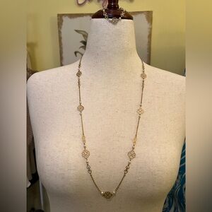 Vintage Avon Gold Filigree and Pearl Necklace and Bracelet Set NWOT